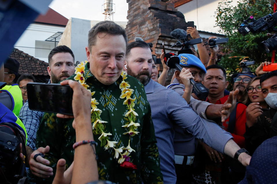 Elon Musk, CEO of SpaceX and Tesla, after a ceremony to launch SpaceX's StarLink internet service in Indonesia at the Subdistrict Community Health Center in Danpasar, Bali, May 19, 2024. REUTERS/Johannes P Christo