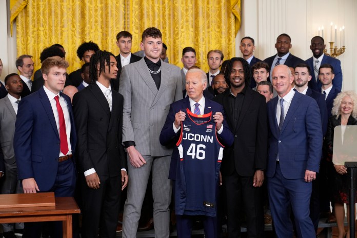 President Joe Biden honors Dan Hurley and the UConn men's basketball team at the White House